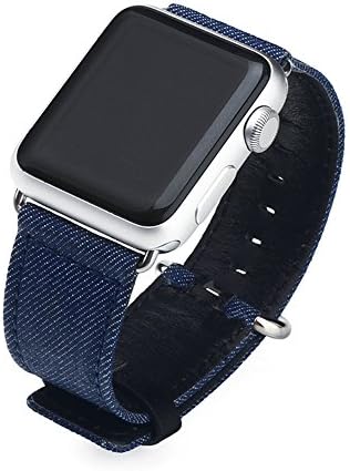 YHNUJM Apple Watch Band 38mm Genuine Leather and Canvas Fabric Replacement Strap Sports with Stainless Steel Clasp for iwatch Series 3 Series 2 Series 1 Nike+ Edition (Blue, 38mm)