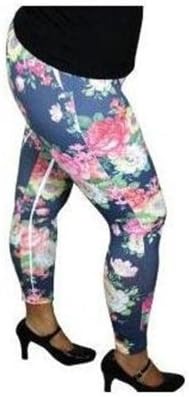 YUMMY PLUS YP-1246 Leggings FLORAL PRINT #1 WOMENS PLUS Size SKINNY LEG 1X - 2X - 3X Made in U.S.A (1X)