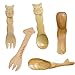 Miraclekoo Cute Wooden Animal Cutlery Set/Wooden Spoons and Forks for Children/Baby 4.5 Inches, Set of 5