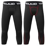 TELALEO Boys Youth Compression Base Layer Pants 3/4 Sports Tights Running Leggings Capris for Kids