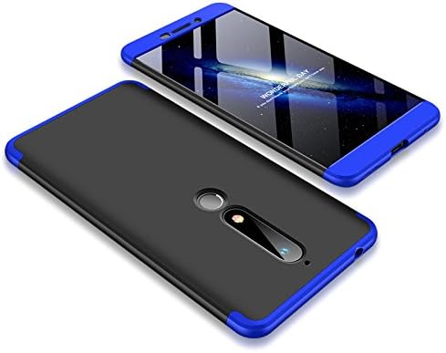 TiHen Case Nokia 6.1 360 Degrees protective Cover + tempered glass film, 3 in1 Full Body protection Bumper hard phone Case Ultra-thin Skin Case,for Nokia 6.1 (Black Blue)