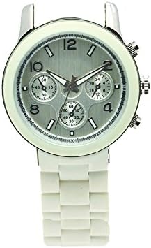 Sanis Enterprises Chronograph Styling White Bracelet with Deployant Buckle, 9-Inch,White