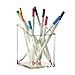 OfficeGoods Acrylic Pen & Pencil Holder - Modern Trapezoid Design - Beautiful Desk Organizer for Home or Office - Contrasting Metal Base - 3