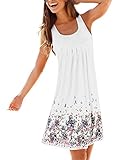 CadeVic Women's Casual Loose Floral Mini Print Pleated Sleeveless Sundress A-Line Beach Dress