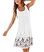 CadeVic Women's Summer Casual Loose Floral Mini Print Pleated Sleeveless Sundress A-Line Beach Dress Medium White