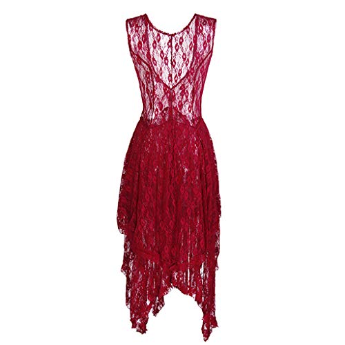 Sunmoot Cocktail Dresses,Women's Sexy Elegant Boho Lace Sleeveless Irregular Hem Double Layered Ruffled Trim Maxi Dress
