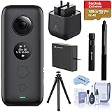 insta360 ONE X 360 Action Camera, 5.7K Video and 18 MP Photos, Bundle with Bullet-Time Handle, Selfie Stick, Dual Charger, Extra Battery, 128GB microSD Card, FotoPro UFO 2 Tripod, Cleaning Kit