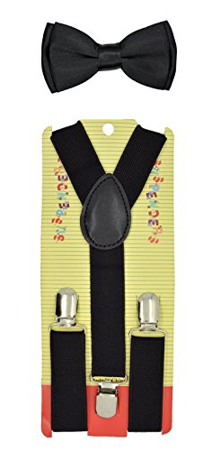 Kids Baby suspender and Bowtie Combo Set Adjustable Boys Girls Toddlers (Black)