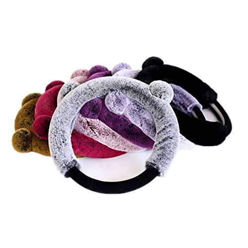 Cxtiy Universal Fluffy Steering Wheel Cover Fashion Cute Cartoon Shape Winter Car Warm Covers for Women Girls (15 inch, Black)