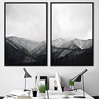 2 Piece Framed Canvas Wall Art Monochromatic Mountains Canvas Prints Home Artwork Decoration for Living Room,Bedroom - 16