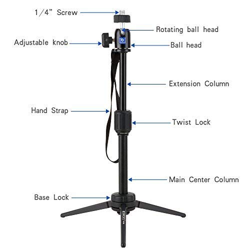 BONFOTO B72M Aluminum Swivel Ball Head Tabletop Tripod with Carrying Bag and Smartphone Holder for GoPro 1,2,3,3+,4,Smartphone,Interchangeable Lens Digital Camera and Most DSLR Cameras with 1/4\