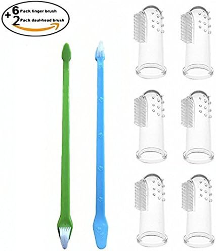 VIEEL 8 Pack Pets Cat &amp; Dog Soft Finger Toothbrush, Food Grade Material Dental Hygiene Care Pet Toothbrush Collection Oral Care Finger Toothbrush with Dual Headed