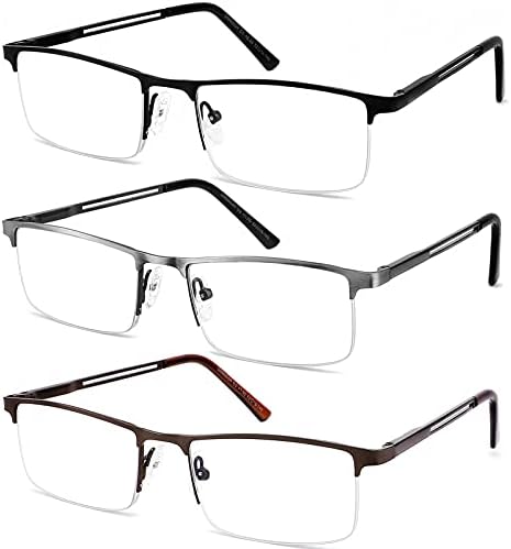4 Pairs Men's Half Frame Rectangular Reading Glasses - Lightweight Classic Readers