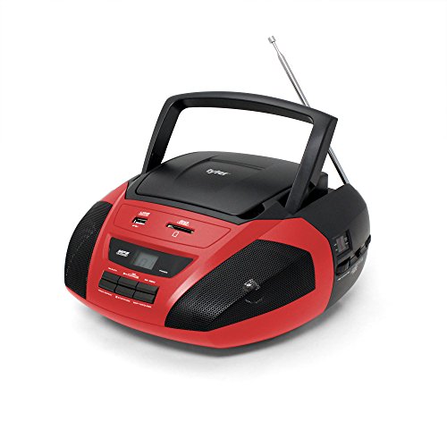 Tyler-Portable-Stereo-MP3CD-Boombox-Player-TAU102-RD-with-Mega-Bass-Sound-Text-Display-AMFM-Stereo-USBSDMMC-and-AUX-Inputs-Red