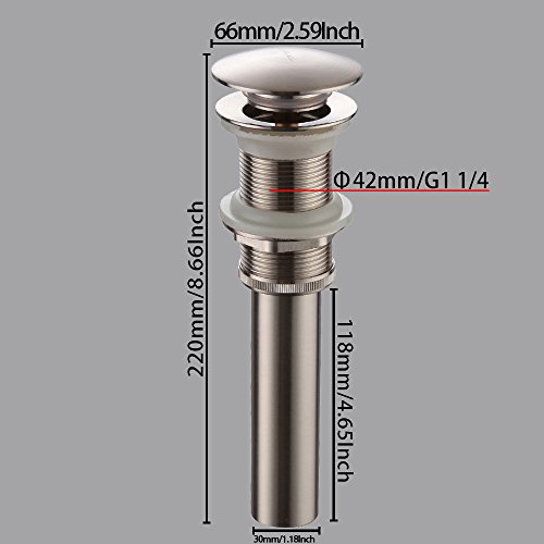 RBROHANT BAW93011N Bathroom Faucet Vessel Vanity Sink Pop Up Drain Stopper without Overflow Brushed Nickel