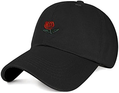CHOSUR Black Baseball Cap Embroidered Cotton Dad Golf Hat UV Protection Sun Hat Snapback Hip Hop Cap With Flower Rose Embroidery (Black)
