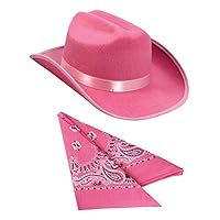 Kids Pink Cowboy Outlaw Felt Hat And Bandana Play Set Costume Accessory