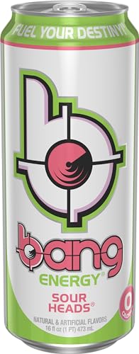 BANG ENERGY SOUR HEADS, SUGAR-FREE ENERGY DRINK, 16-OUNCE (PACK OF 12)