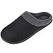 HomeIdeas Men's House Woolen Fabric Memory Foam Slippers, Cozy Bedroom Indoor/Outdoor Slip on Shoes with Durable Rubber Sole (Size 11-12 D(M) US, Black)