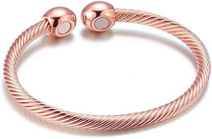 Huangiao Magnetic Bracelet Copper Therapy Magnets Bangle for Arthritis Pain Women Men Students Anti-Radiation Health Bangle (Rose)