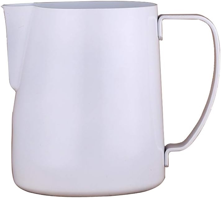 Colorful Coffee Maker 600ml 20oz Milk Steaming and Frothing Pitcher Round Hanld with Latte Art Pen for Espresso Coffee Latte Cappuccino (White)