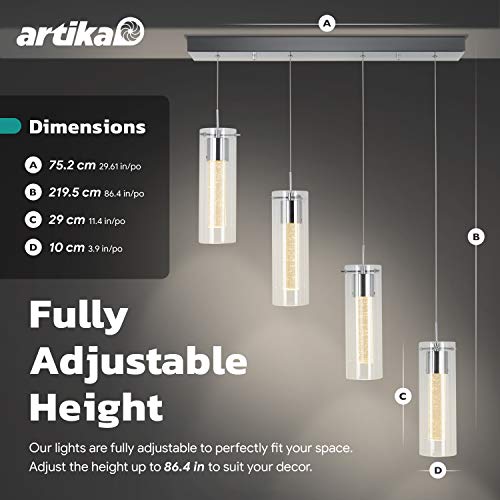 Artika OME59 4-Pendant Dimmable Light Fixture with Integrated Led and Premium Bubble Glass, Chrome Plated