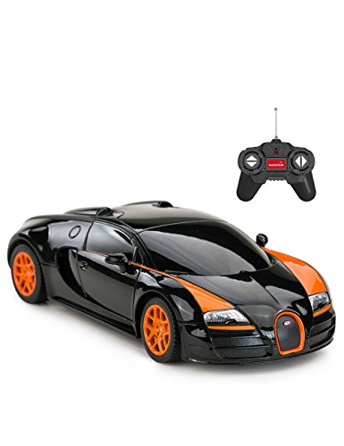 RASTAR RC Car | 1:24 Bugatti Veyron 16.4 Grand Sport Vitesse Radio Remote Control Racing Toy Car Model Vehicle, Black/Orange