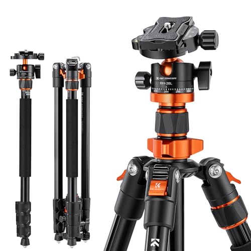 K&F Concept 200cm Stativ, Aluminium Kamera Stativ, K234A7(S210) Tripod mit Einbeinstativ Funktion, 360° Kugelkopf inkl. Schnellverwechselplatte für Ca