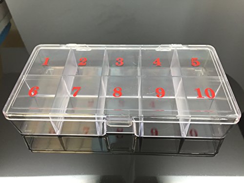 Beauticom Medium Empty 10 Space Nail Art Tip Storage Box Case with # 1 to 10 (Hard Acrylic Clear Quality)