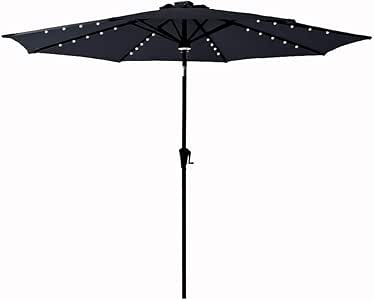 Amazon Com C Hopetree 10 Ft Outdoor Patio Market Umbrella With Solar Led Lights And Tilt Black Garden Outdoor