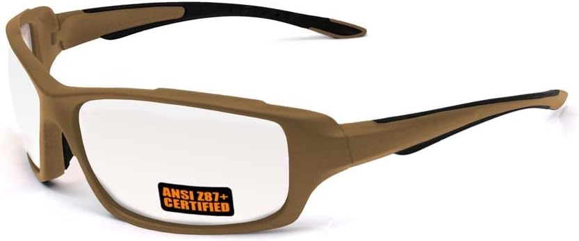 2017 Maxx Sunglasses SS2 Coyote Brown Full Frame with Ansi Z87+ Clear Lens