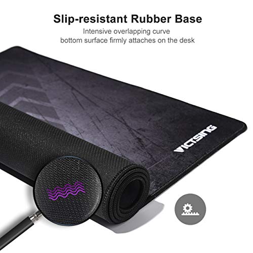 VicTsing Gaming Mouse Pad with Super Large Size (31.5×15.75×0.12 inch), Ultra Thick Extended Computer Keyboard Mouse Mat with Non-Slip Rubber Base, Water-Resistant, Durable Stitched Edges, Dark Grey