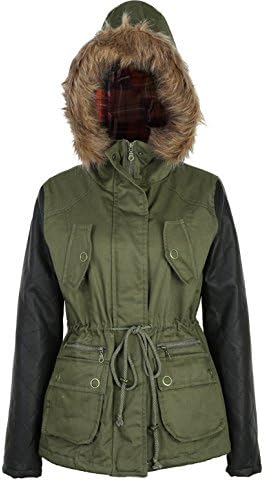 Womens Warm Faux Fur Winter Hooded Parka Overcoat Jacket (S, Army Green)