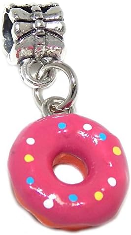 Silver Plated Dangling "Pink &amp; Orange Donut" Bead Charm