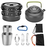 Xingny Portable Camping Cookware Kit Pot Pan Kettle Fork Knife Spoon Cup Set for Outdoor Hiking Picnic 10pcs/Set
