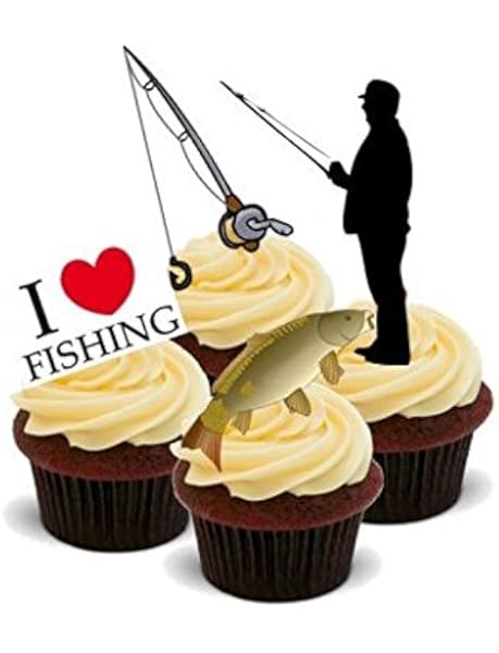 Pre Cut Fishing Carp Cake Decorations Edible Cup Cake Toppers