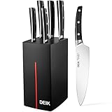 Deik Knife Set, Kitchen Knife Set, Stainless Steel Knife Block Set,  6 Pieces Chef Knife Set with Damp-Proof Wooden Block, Black