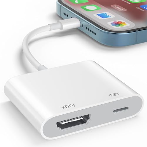 Denlane HDMI Digital AV Adapter for iPhone iPad - 1080P Video Audio Sync Display Converter Compatible with TV/HDTV/Monitor/Projector - Plug and Play
