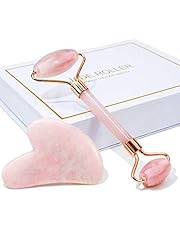 Jade Roller & Gua Sha, Face Roller, Facial Beauty Roller Skin Care Tools, BAIMEI Rose Quartz Massager for Face, Eyes, Neck, Body Muscle Relaxing and Relieve Fine Lines and Wrinkles