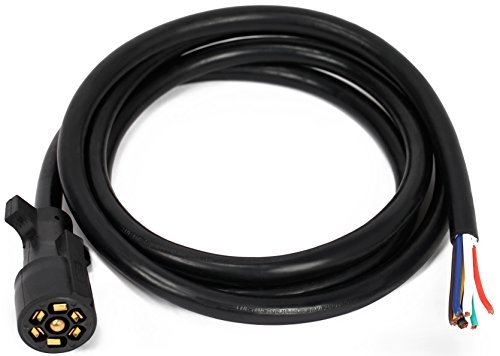 Lavolta 7-Way Trailer Truck Camper Plug Cord - Inline Harness Kit RV Blade Molded Wire Double Prong Connector - Weatherproof and Corrosion Resistant - 8 FT