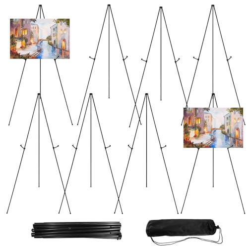JEAWIWI 8PCS Black Easel Stand for Wedding Sign Stand, 66 Inch Portable Picture Stands for Display, Tripod Artist Easel for Painting, Floor Wedding Welcome Sign Stand, Metal Easel with Portable Bags