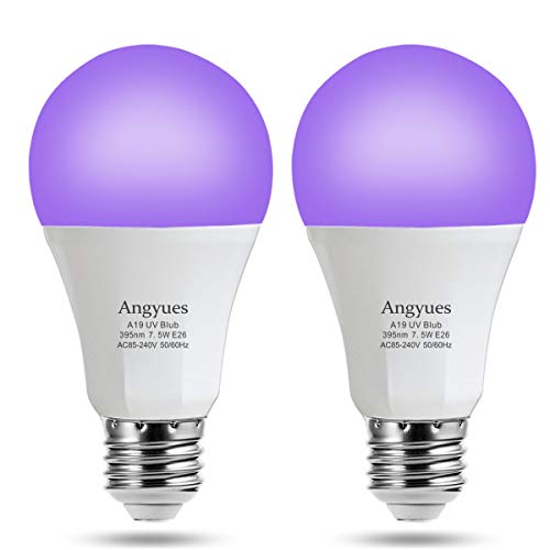 UV LED Bulb 7.5W A19 Black Bulb 120V 60W Equivalent UVA Grade 395nm for Black Light Party Night Light, Body Painting, Fluorescent Poster, Special Effects E26 Base 2 Pack - Thumbnail 4