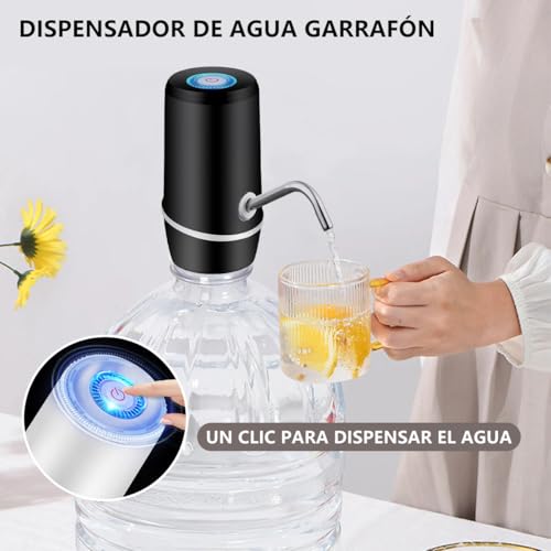 MXHIGO Dispensador de Agua Garrafon Portátil con Luz LED, Bomba de Agua de Inalámbrica Recargable, Despachador de Agua Automático Rápido para Botellas de Galón de 4.5L a 20L para el Hogar, la Oficina