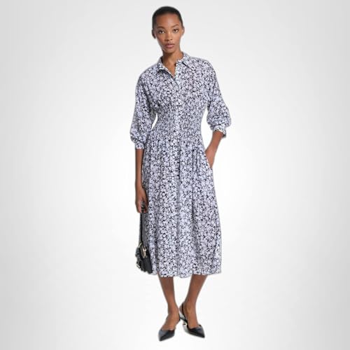 MICHAEL KORS WOMEN’S MIDI SMOCK SHIRT DRESS, WHITE, XXL