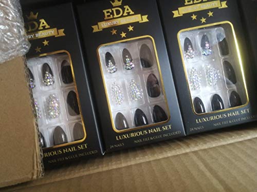 EDA LUXURY BEAUTY BLACK 3D JEWEL DESIGN Full Cover Press On Gel Glitter Artificial Tips Shiny Acrylic False Nails Extra Long Oval Round Pointed Pointy Almond Stiletto Super Fashion Fake Nails 4 EDA LUXURY BEAUTY BLACK 3D JEWEL DESIGN Full Cover Press On Gel Glitter Artificial Tips Shiny Acrylic False Nails Extra Long Oval Round Pointed Pointy Almond Stiletto Super Fashion Fake Nails