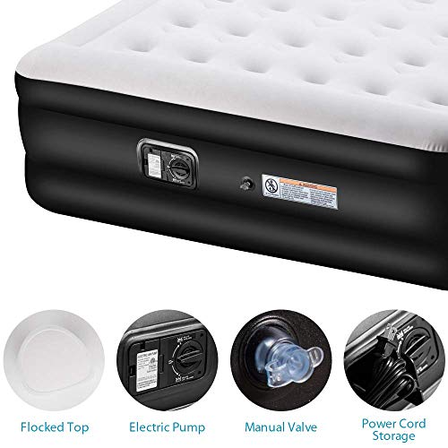 Lunvon Air Mattress Guest Durable Inflatable Airbed Blow Up Air Bed with Built-in Electric Air Pump, Storage Bad and Repair Patches Included, Height 18.5 inches, Queen Size, 2-Year Warranty