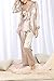 4Ping Womens Satin Luxurious Lightweight Paisley Long Sleeve Pyjamas with Belt Three Piece Set Tank Top Beige L