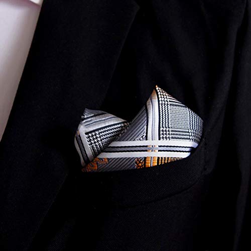 MOHSLEE Men's Grey Plaid Ascot Jacquard Woven Gift Cravat Ties Pocket Square Set - Thumbnail 6