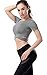 Campeak Women's Yoga Gym Crop Top Compression Workout Athletic Short Sleeve Shirt Grey