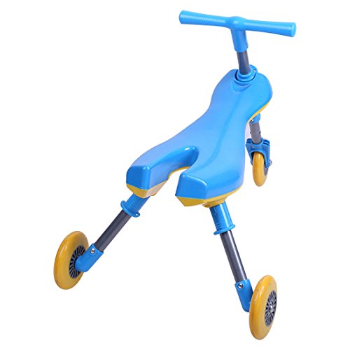 Freshday Toddlers Glide Tricycle for Indoor and Outdoor Use, Foldable Kids Fly Bike Trike Scooter, Non Scratch Wheels and No Assembly Required (Blue) - Thumbnail 4
